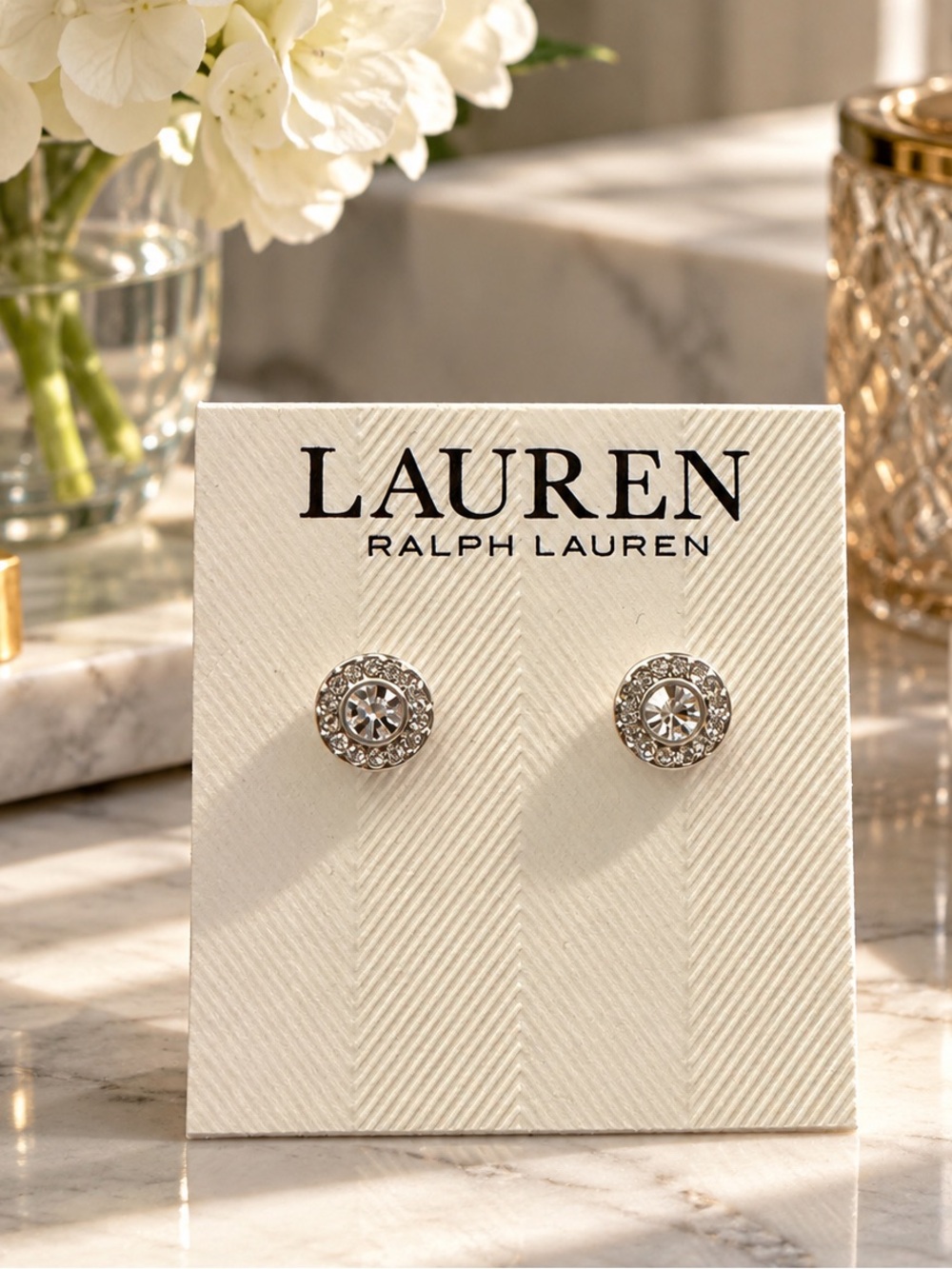 LAUREN Ralph Lauren Silver Crystal Halo Stud Earrings